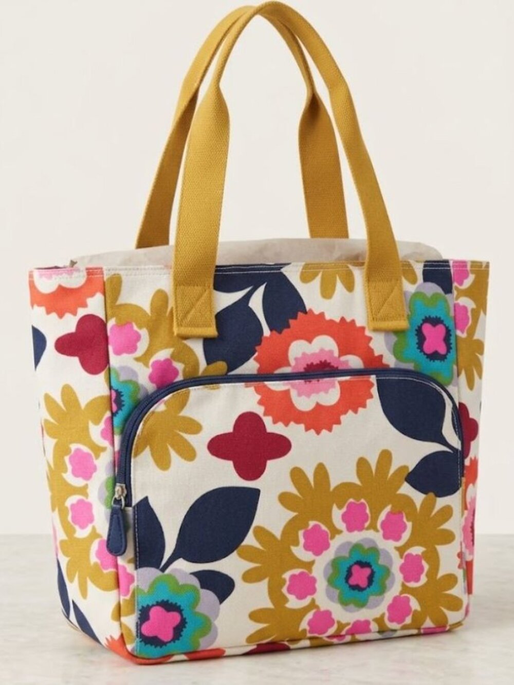French Bull Floral Canvas Tote Bag with Yellow Handles